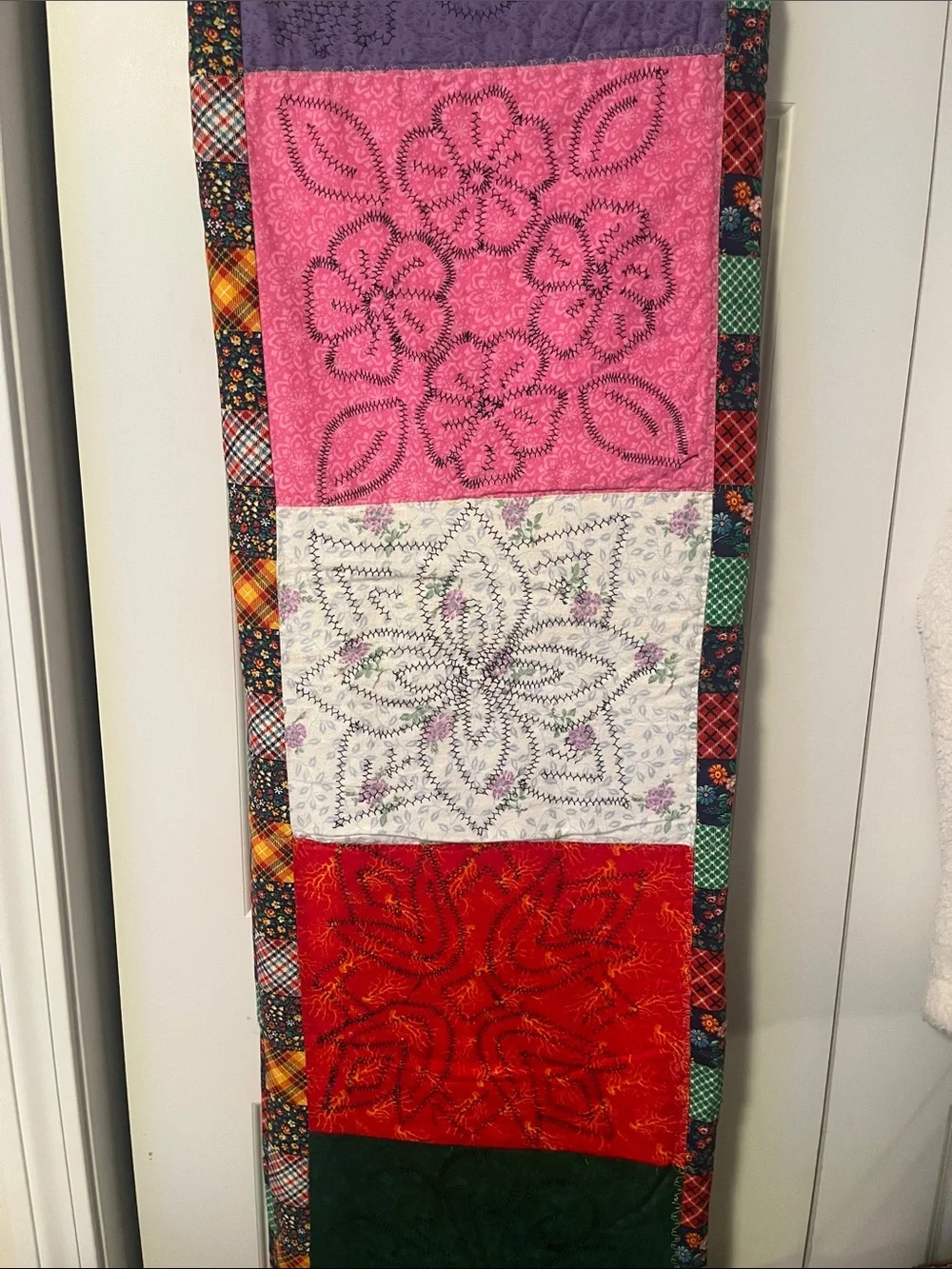 Handmade Colorful Quilted Wall Panel with Floral Motifs 53x59